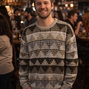 Protege Vintage Coogi Style 3D Brown & Black Knit Sweater Medium 90’s USA Made